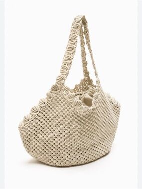 Zara Cream Macrame Crochet Large Shoulder Tote